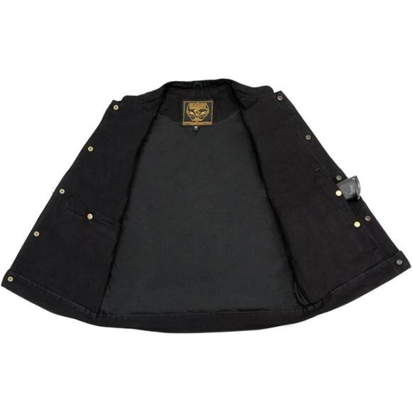 Leather Men's Classic Black Denim Club Style Vest with Snap Button Closure - Picture 4 of 8